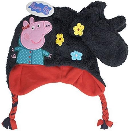 Peppa Pig Girls Winter Hat With Tassels Mittens Navy Colour Ages 4-6 Years