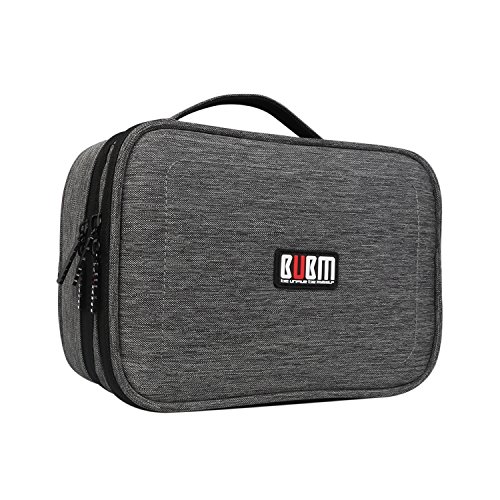BUBM Mehrfachfunktion Kabelorganiser Tasche Reisetasche mit Doppelschichten für Elektronische Zubehöre wie Netzteil, Maus und USB Stricks(Mittel, Denim Grau) - 2