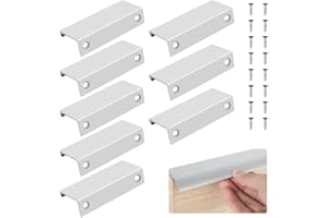 ZACUDA 8 PCS Finger Edge Pull Concealed Handles 80mm Aluminum Alloy Drawer Pull Handles Hidden Cabinet Handles 64mm Hole Center Back Mount Finger Edge Pull Set with Screws for Wardrobe Door(Sliver)