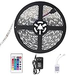 SENDIS Ruban LED Etanche 5M 3528 RGB Multicolore SMD 300 LED Bande Flexible Lumineux Strip Light + Télécommande à infrarouge 24 touches + Alimentation 2A 12V