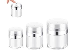 ZIMUTY Airless Pumpe Tiegel, Airless Pumpspender Creme Spender Vakuumflasch, 3 Stück Nachfüllbar Pump Behälte (15ml + 30ml + 50ml)