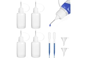ESTEOPT Nadelflasche, 5ml Dosierflasche, Applikator Flasche mit 2 Trichter & 2 Pipette Nadelspitze, Quetschflasche Klein, Leimflasche Leer, Nadelspitze Kleber Flasche Applikator für DIY, 4 Stück