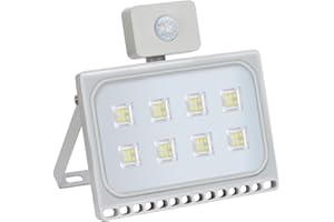 Papasbox Reflektor LED 50 W z czujnikiem ruchu, 5000 lm, super jasny, reflektor zewnętrzny LED, 6000 K, zimna biel, wodoszczelność IP65, reflektor ścienny, do ogrodu, garażu, podwórka