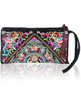 Damen Retro Ethnic Sticken Geldbeutel Brieftasche Portemonnaie Kreditkartenetui Münzen Beutel Unterarmtasche Clutch...