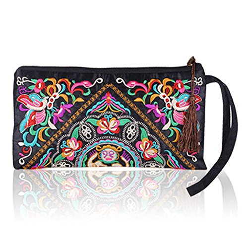 Women's Fashion Ethnic Embroider Purse Wallet Clutch Bag Phone Bag Card Coin Holder (Galsang Flower)
