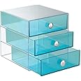 iDesign Drawers Makeup Storage Drawers, Plastic Desktop Drawer Organiser, Aqua Blue