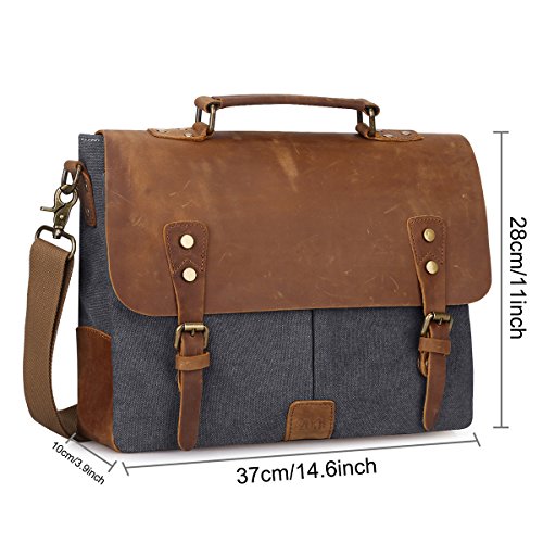 S-ZONE Vintage Segeltuch Leder Unisex Damen Herren Junge Multifunktiontasche Umh  ngetasche Henkeltaschen Laptoptasche Beutel f  r Arbeit Studium Reis