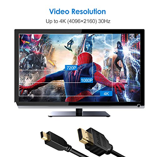 HDMI auf Micro HDMI Kabel, Rankie 4.5m High-Speed Micro HDMI zu HDMI Kabel HDTV Cable Unterstützt Ethernet, 3D, 4K und Audio Return (Schwarz) – R1106C - 3