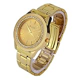 Fantasyworld Damen Damen-Uhr-Kristall-Edelstahl-analoge Quarz-Armbanduhr