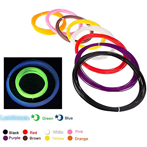 JOYGEEK 3D Stift Filament zum Nachfüllen, 3D Doodler Filamente PLA/1,75 mm, 10er-Pack Filamente enthält 2 im DUNKELN LEUCHTENDE Farben mit 10 Blatt 3D Stiftschablonen – echte Papierschablonen. - 2