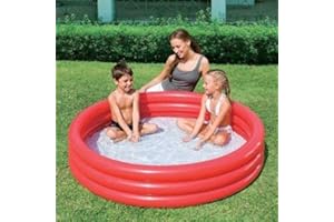 BESTWAY INFLATABLE 3 RING TOY CRYSTAL PADDLING SWIMMING POOL GARDEN PLAY 60"x12" (RED #51026)