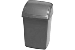 Optimal Products Swing Bins Plastic Swing Top Rubbish Waste Bin Office Bedroom Kitchen Paper Dustbin Trash Bin Swing Lid (Silver, 10l Litre)