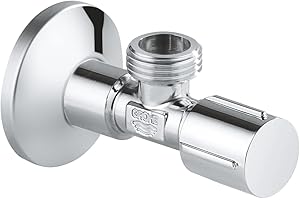 GROHE Brass Angle Valve 1/2 Inch - Pre-Roughened Connection Thread for Easy Sealing, Wall Connection 1/2" with Outlet 1/2", Metal Push-On Escutcheon Ø 55 mm, Chrome, 22041001