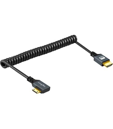 NFHK Cavo HDMI 1.4 Spirale 4K 60Hz – Mini HDMI Maschio A HDMI Maschio Con Connettore A 90° Angolato – Per HDTV, PC E Monitor