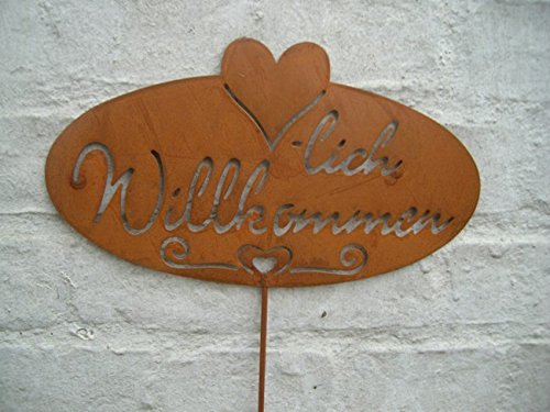 Gartenstab, Willkommen, Rankstab, Eisen , Rost , 105 x 28 cm - 3