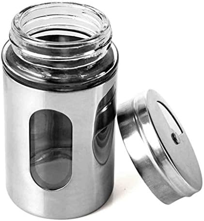 DFHHG® Barbecue Spice Jar Outer Stainless Steel Inner Glass Kitchen Can Do Toothpick Box Storage