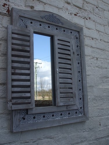 Großer, traumhafter Wandspiegel, Fensterläden, Landhausstil, grau, 73 x 55 cm - 3