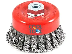 CoolTool 3-Inch Twisted Cup Brush for Removing Rust, Paint and Polishing for 4-Inch Angle Grinder (Steel Wires)(Red)