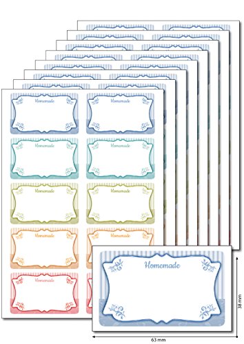 80 Etiketten 'Homemade pastell' zum Bedrucken, Beschriften, DIN A5, selbstklebend, leicht ablösbar, für Einmachgläser, Gebäcktüten, Geschenke