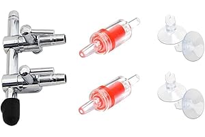 Régulateur de débit d'air BornFeel - Pour aquarium - Kit 7 en 1 : séparateur de pompe à air à 2 voies, 2 clapets anti-retour et 4 ventouses pour bassin de poissons
