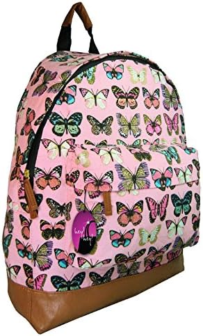 Hey Hey Handbags - Ladies Canvas Retro Print Backpack (Butterfly - Pink Glitter Canvas)