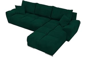 ‎BROMARKT BROMARKT NUBES Ecksofa - Eckcouch mit Schlaffunktion und Bettkasten - Wohnzimmer Couch - Eckcouch - Sofa L Form - Bettsofa - Wohnzimmer Möbel - Big Sofa mit Schlaffunktion - 294x184 cm - Dunkelgrün