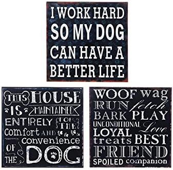 Headlines Square Tin Dog Plaque - Woof &amp; Wag/Work Hard/This House (Woof Wag &amp; Run)