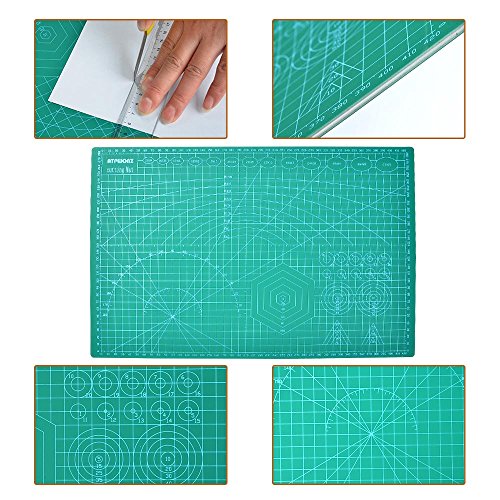 ATPWONZ Schneidematte 45 x 30 cm (A3) aus recyceltem PVC in grün mit selbstschließender, selbstheilender Oberfläche , Schneideunterlage, Cutting Mat - 6