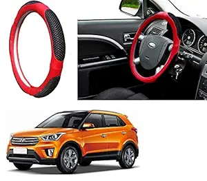 Autopearl Auto Pearl - Adinox Premium Quality Ring Type Car Steering Wheel Cover (Ultimate Red Black) For -Hyundai Creta