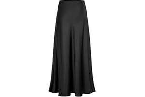 Genfien Gonna Donna Lunga Raso Vita Alta Elegante Seta Gonna a Vita Elastica con Zip Elastica Solida Colore Festa Estate Casual