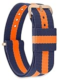 MOMENTO Damen Herren NATO Nylon Ersatz Uhren-Armband mit Edelstahl-Schliesse in Rose-Gold und Nylon-Armband in Blau Orange 22mm