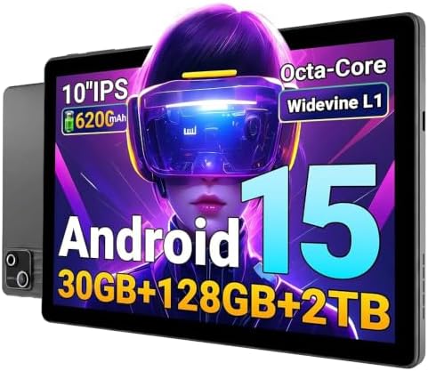 Laptok Tablet Android 15 da 10 pollici, tablet con 30 GB RAM + 128 GB ROM, Octa Core, Widevine L1, Wi-Fi 6G/BT 5.3, 6200 mAh, modalità computer supportata