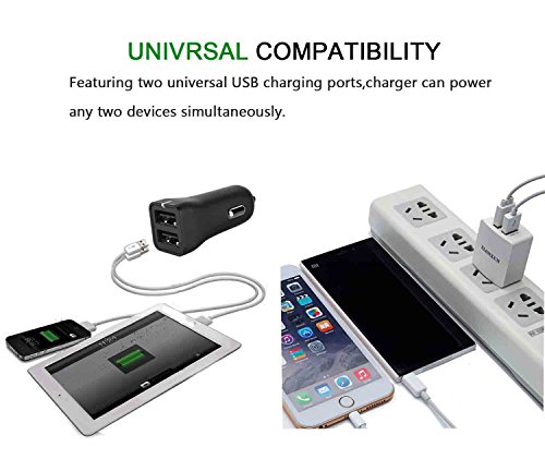 Ladegerät: Dual – USB – mauer – ladegerät 2.4A + KFZ Ladegerät + 2 Micro – USB – Kabel für Samsung Galaxy S7 S7 Edge S6 Edge+ s4 S2, Samsung Galaxy Note 4 edge, Note 5, lg g3 g8, HTC one m8, Mehr (schwarz/Weiß) - 3