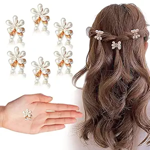 Sanas Womens Pearl Flower Small Claw Hair Clip -6 Pieces Combo
