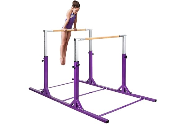 COSTWAY Barres Parallèles de Gymnastique Hauteur Réglable 11 Niveaux, Double Barre Gymnastique à Largeur Réglable Charge 100KG, Entraînement pour Enfants 6 à 12 Ans