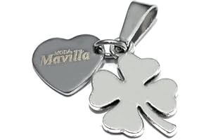MODA MavillA Ciondolo acciaio quadrifoglio portafortuna e cuore. Made in Italy. bracciale in acciaio emozionale - frasi, pensieri, parole con charms - ciondolo pendente scaramantico