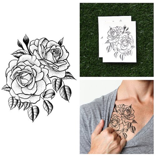 Tattify Traditional Flower Temporary Tattoo - Twin Rose (Set of 2)