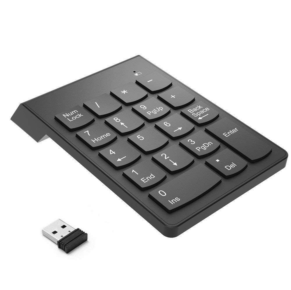 XIKKART USB 2.0 Wireless Numeric Keypad Slim Mini Number Pad Digital Keyboard 18 Keys Numpad for Laptop PC Notebook Desktop. (Wireless Numpad)