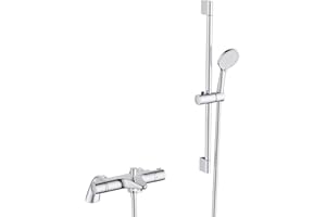 MORADO Thermostatic Bath Shower Mixer Tap Set,Bathtub Shower Mixer Tap with with Shower Riser Kit,(1x Hand Shower,1x Shower Rail 70cm, 1x Shower Hose 1.5m,1x Deck Mounted Bath Shower Tap),Chrome