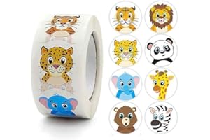 PLAYZOCO Pegatinas animales para niños, stickers decorativos infantiles, calcomanías alegres, adhesivos en rollo, 500 unidades de 2.5 cm con diseños variados y divertidos