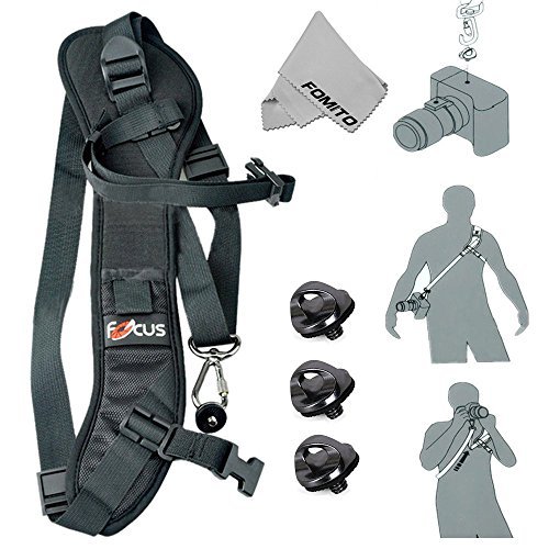 Fomito Focus F-1  Sangle pour appareil photo rapide Rapid   paule Sling Ceinture sangle de cou et 3  pcs Vis support de fixation pour appareil photo DSLR SLR DV  Noir pour Canon Nikon Sony Olympus Pentax DSLR 