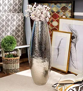SWHF White Metal Extra Large Hammered Vase for Home Decor , Can be Placed on Table and Floor for Decoration | Decorative Flower Pot| Chrome Finish