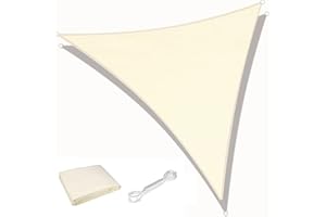 KAHEIGN Triangle Sun Shade Sail, 3m x 3m x 3m Waterproof 98% UV Block Sun Shade Canvas 180gsm Sunscreen Awning Canopy for Outdoor Garden Patio Yard Party (Cream)
