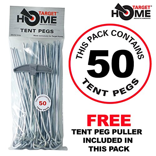 Target Homewares® - Piquetas Resistentes de Acero galvanizado de 23 cm para Tiendas de campaña, 50 Unidades | Tirador para piquetas de Regalo