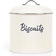 Ehc Round Biscuit Cookie Tin Cream,Kitchen Food Barrel Storage Box, Airtight Lids Easy to Open - Storage Tin for Biscuit, Cookies Jars, 3 Litres