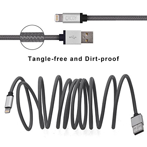 CACOY 2m iPhone Lightning Kabel Nylon USB Ladekabel [Apple MFi Zertifiziert] für iPhone 7, 7 Plus, 6s, 6s Plus, 6, 5s, 5c, 5, SE, iPad Pro, iPad Air, iPad Mimi und weitere (Grau) - 5