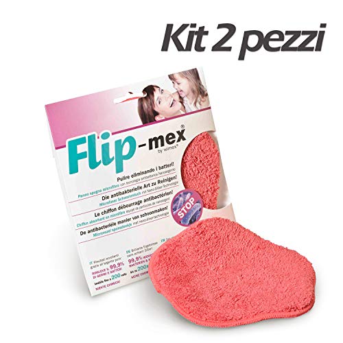 BioMex Panno Spugna Antibatterico Flip-Mex Kit 2 Pezzi. Microfibra con Nano-Argento per Maggiore igiene. No batteri e No odori. Superassorbente Pulizia di Tutte Le superfici