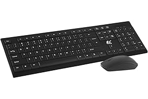 NanoRS Ensemble Clavier + Souris QWERTY sans Fil | Fréquence 2,4 GHz, portée : jusqu'à 10 m | RLa Souris : 1200 DPI | Récepteur Nano-USB | Modèle Plat, Fonctionne sur Batterie, Noir