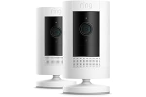 Ring Stick Up Cam Plug-In, videocamera di sicurezza in HD con sistema di comunicazione bidirezionale, colore bianco, compatibile con Alexa | 2 Camera