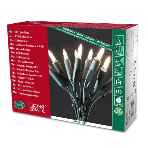 Konstsmide 6304-100 LED Minilichterkette 100 warm weiße Dioden / Retro Design / 230V / für Innen / grünes Kabel